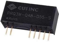 Фото 1/2 PRQ3W-Q48-D55-S, Isolated DC/DC Converters - Through Hole dc-dc isolated, 3 W, 18~75 Vdc input, 5/5 Vdc, 300/300 mA, dual regulated output,