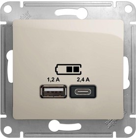 Фото 1/4 Розетка USB Glossa тип A+C 5В/2.4А 2х5В/1.2А механизм молочн. SE GSL000939
