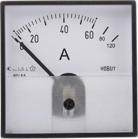 Фото 1/3 PD72MIS5A2/2-001 0/60/120A, Analogue Panel Ammeter 0/60/120A For 60/5A CT AC, 72mm x 72mm Moving Iron