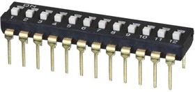 DS04-254-1-12BK-SMT, DIP Switches / SIP Switches DIP Switch, SPST, 2.54 pitch, Raised actuator, SMT, 12 position, Black