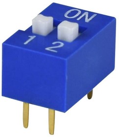 DS01-254-L-02BE, DIP Switches / SIP Switches DIP Switch, SPST, 2.54 pitch, raised actuator, flat bottom, long pin, 2 position, Blue