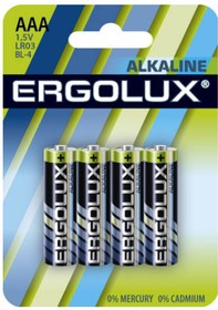 Фото 1/6 Батарейка Ergolux Alkaline BL4 AAA/LR03 (LR03 BL-4) 4шт/уп