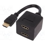 AK-330400-002-S, HDMI signal splitter; HDMI socket x2,HDMI plug; 200mm; black
