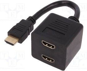 AK-330400-002-S, HDMI signal splitter; HDMI socket x2,HDMI plug; 200mm; black