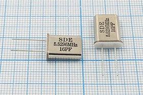 Кварцевый резонатор 5529,6 кГц, корпус HC49U, нагрузочная емкость 16 пФ, точность настройки 30 ppm, стабильность частоты 20/-20~70C ppm/C, 4
