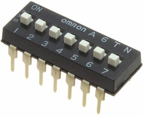 A6TN-7104, DIP Switches / SIP Switches Slide Type DIP (Wht) 7Pin, Raised Act.