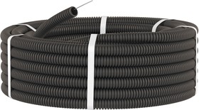 Фото 1/3 Труба гибкая гофрированная ПВХ 25мм с протяжкой лёгкая (50м) черный | 91925B | DKC