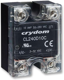 Фото 1/3 CL240D10C, Solid State Relay - 3-32 VDC Control - 10 A Max Load - 24-280 VAC Operating - Zero Voltage - Screws And Clamps Te ...