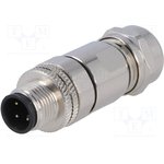 SM12-CVC-A4M-1B9, Вилка, M12, PIN 4, "папа", код A-DeviceNet / CANopen, на провод