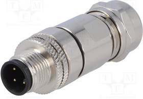 SM12-CVC-A4M-1B9, Вилка, M12, PIN 4, "папа", код A-DeviceNet / CANopen, на провод