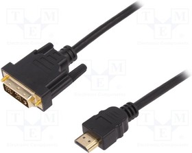AK-330300-030-S, Cable; HDMI 1.4; DVI-D (18+1) plug,HDMI plug; 3m; black; 30AWG