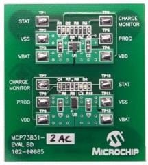 Фото 1/3 MCP73831EV, Оценочный комплект, линейный контроллер управления зарядкой MCP73831 500мА, напряжение зарядки 4.2В