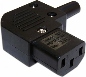 Фото 1/8 Розетка кабельная 10A, 250V угловая разборная, черная, LAN-IEC-320-C13/90