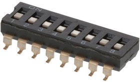 DS04-254-2-08BK-SMT, DIP Switches / SIP Switches DIP Switch, SPST, 2.54 pitch, flat actuator, SMT, 8 position, Black