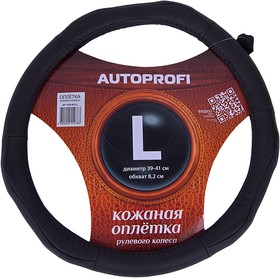 Фото 1/2 Оплетка руля (L) 39-41см черная натуральная кожа (6 подушек) Luxury AUTOPROFI