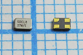Кварцевый резонатор 27000 кГц, корпус SMD01612C4, нагрузочная емкость 8 пФ, точность настройки 10 ppm, стабильность частоты 30/-40~85C ppm/C