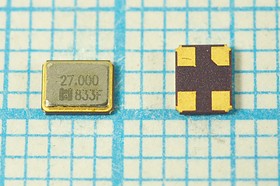 кварцевый резонатор 27МГц в корпусе SMD 5x3.2мм с четырьмя контактами, нагрузка 27пФ, 27000 \SMD05032C4\27\ 20\ 20/-20~70C\SX5S\1Г