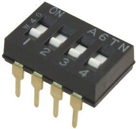 Фото 1/2 A6TN-4101, DIP Switches / SIP Switches Slide Type DIP (Wht) 4Pin, Flat Actuator
