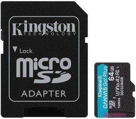 Фото 1/10 Карта памяти Kingston Canvas Go! Plus microSDXC UHS-I Cl10 +ад, SDCG3/64Gb