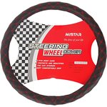 MIS-2013LT05E BK/RD (XL), Оплетка руля (XL) 41-43см черная/красная кожаная MISTAR