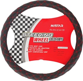 MIS-2013LT05E BK/RD (XL), Оплетка руля (XL) 41-43см черная/красная кожаная MISTAR