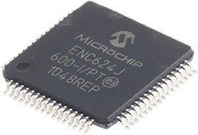 Фото 1/2 ENC624J600-I/PT, Ethernet Controller, 10Mbps MII, MIIM, Serial-SPI, 3.3 V, 64-Pin TQFP