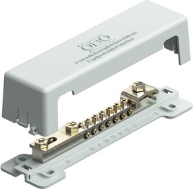 Фото 1/2 5015073, Шина 1809 заземления и уравнивания потенциалов, с зажимами до 25мм², с защитной крышкой, никелированная латунь