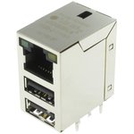 JW0-0009NL, Conn RJ-45/Dual USB F/F/F 10/4/4 POS Solder RA Thru-Hole 22 Terminal ...
