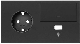 Simon 100 Черный матовый Кит 2 поста, фронт. Накладка на 1 розетку Schuko (слева) + 1 з/у USB SC + 1 клавиша выключателя
