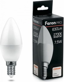 Фото 1/5 38053, Лампа светодиодная LED 7.5вт Е14 теплый матовая свеча Feron.PRO