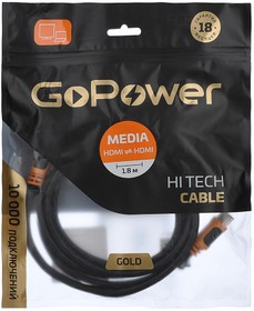Фото 1/2 Кабель GoPower HDMI (m)-HDMI (m) 1.8м ПВХ ver.2.0 4K 60Hz черный в пакете (1/160)
