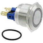 Pushbutton, PV7, IP65, DPST, OFF-ON/ON-OFF, R/G/B LED Ring, 2A, 48VDC, SS ...