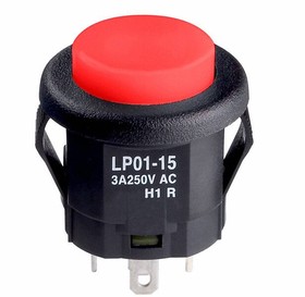 Фото 1/2 LP0115CMKW015CB, Pushbutton Switches SPDT ON-(ON) 3A RED ILLUM SNAP-IN MOUNT
