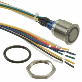 PV7FWT0SS-3R1, Pushbutton Switches 22mm, 2A 48VDC, 1P OFF-ON, RGB LED Ring, 300mm wire, Stainless Steel