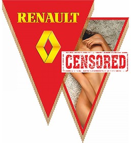 Треугольный вымпел RENAULT с девушкой фон красный буквы желтые S05101067