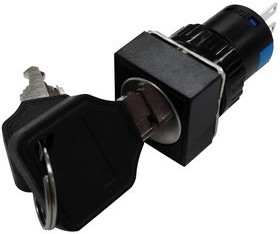 RND 210-00792, Industrial Keylock Switch 16mm 1CO 220 VAC 2-Pos 90° Momentary Function
