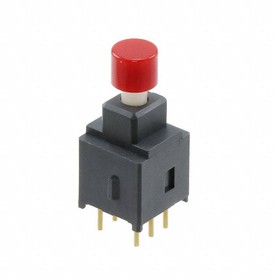 AB25AP-FC, Pushbutton Switches ON-(ON) .201 RED CAP STRAIGHT PC .4VA