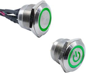SV4F23SS-6G1, Pushbutton Switches 19mm dia, 2A 36VDC, Red/Green LED Power Symbol Ring, Solder
