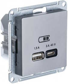 Фото 1/2 Розетка USB AtlasDesign тип A+C 45Вт QC PD высокоскор. ЗУ механизм сталь SE ATN000929