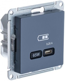 Розетка USB AtlasDesign тип C 65Вт QC PD высокоскор. ЗУ механизм грифель SE ATN000727
