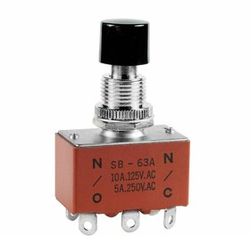 SB63A, Pushbutton Switches DPDT ON(ON) LCKDWN 10A BLK CAP LUG