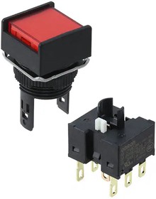 A165ARM2, Switch Push Button N.O./N.C. DPDT Square Button 5A 250VAC 30VDC Momentary Contact Solder Panel Mount