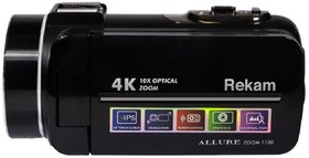 Фото 1/3 Видеокамера Rekam Allure zoom 1100, черный, Flash, ИК-пульт дистанционного управления, Защитная крышка объектива, Кабель USB, Аккумулятор,