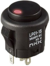 LP0115CCKW015CA, Pushbutton Switches 3A 125-250VAC Red LED SPDT ON(ON) Bshg