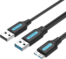 Фото 1/5 Кабель Vention USB 3.0 AM/Micro-B, USB 2.0 AM - 0.5 м (CQPBD), Кабель Vention USB 3.0 AM/micro B, USB 2.0 AM - 0.5м