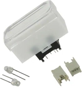 KP0115ACBKG03CJB, Pushbutton Switches OFF(ON)TACTILE RECT CLR/WHT CAP RED LED