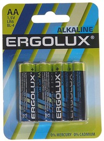 LR6 BL-4, Батарейка AA LR6 1.5V блистер 4шт. (цена за 1шт.) Alkaline ERGOLUX