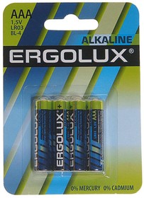 LR03 BL-4, Батарейка AAA LR03 1.5V блистер 4шт. (цена за 1шт.) Alkaline ERGOLUX