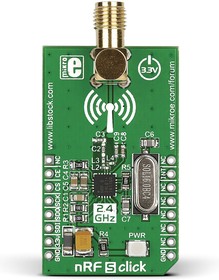 Фото 1/4 MIKROE-1836, nRF S Click nRF24L01P RF Transceiver mikroBus Click Board for Active RFID, Game Controllers, Home &