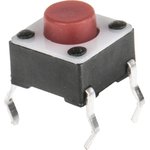 Red Button Tactile Switch, SPST 50 mA @ 24 V dc 1.4mm Surface Mount